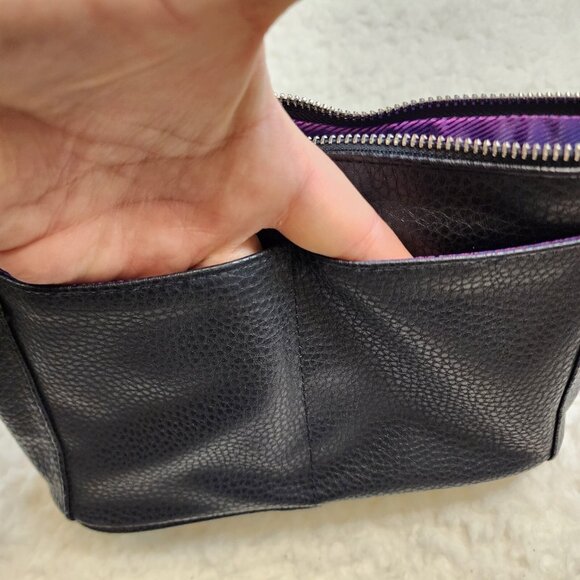 Younique Purse Organizer Makeup Bag Tote Craft Black Silver Zipper Purple Liner - Picture 9 of 11